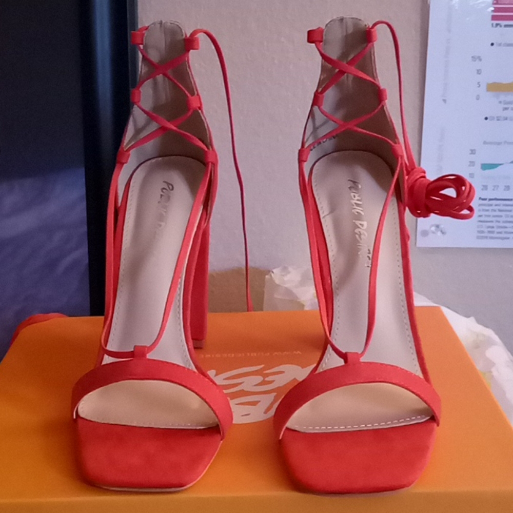 Public Desire Frankie Red Lace Up Heels